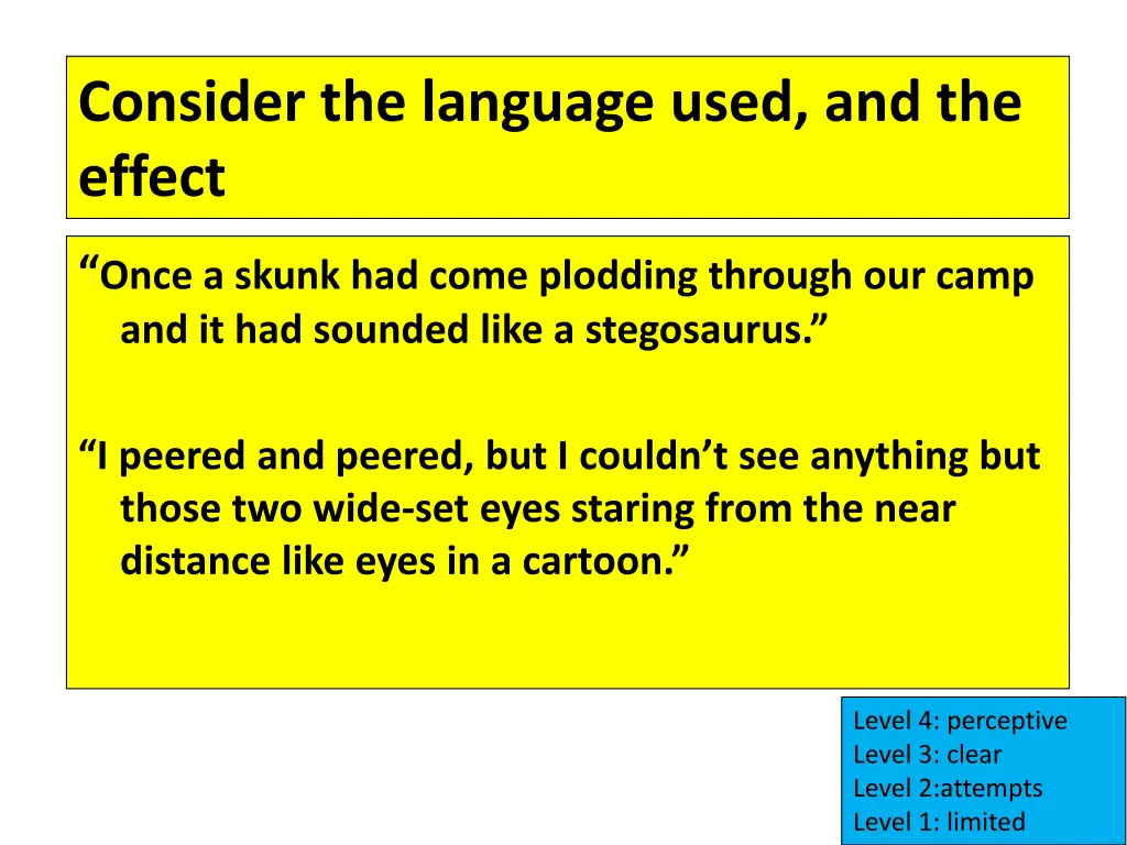 consider the language used and the effect