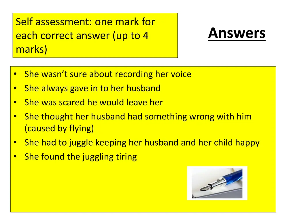 self assessment one mark for each correct answer