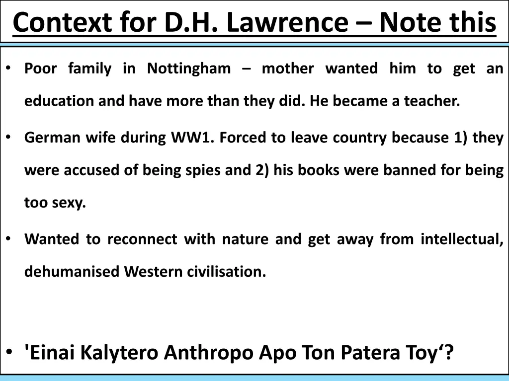 context for d h lawrence note this