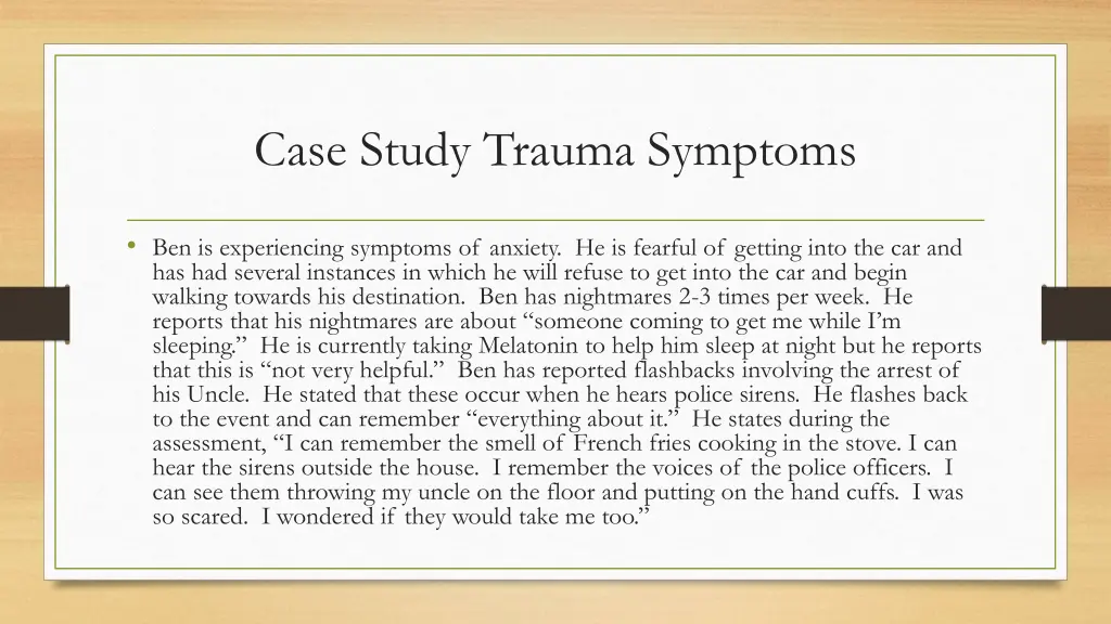 case study trauma symptoms