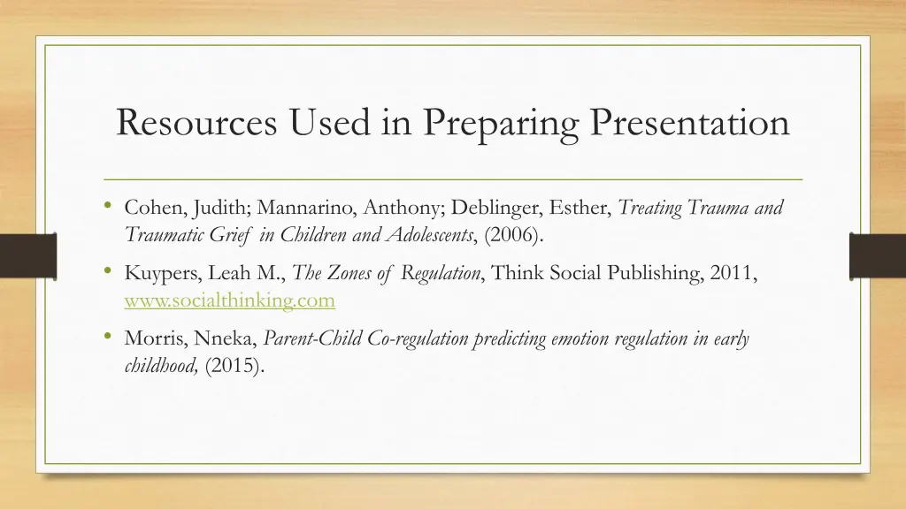 resources used in preparing presentation