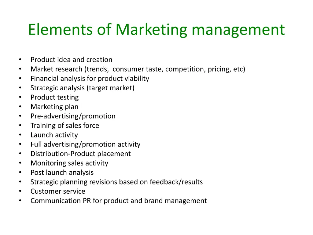 elements of marketing management