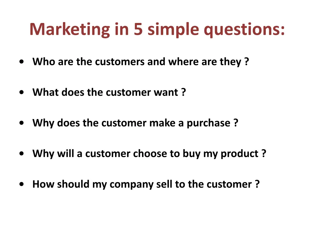 marketing in 5 simple questions