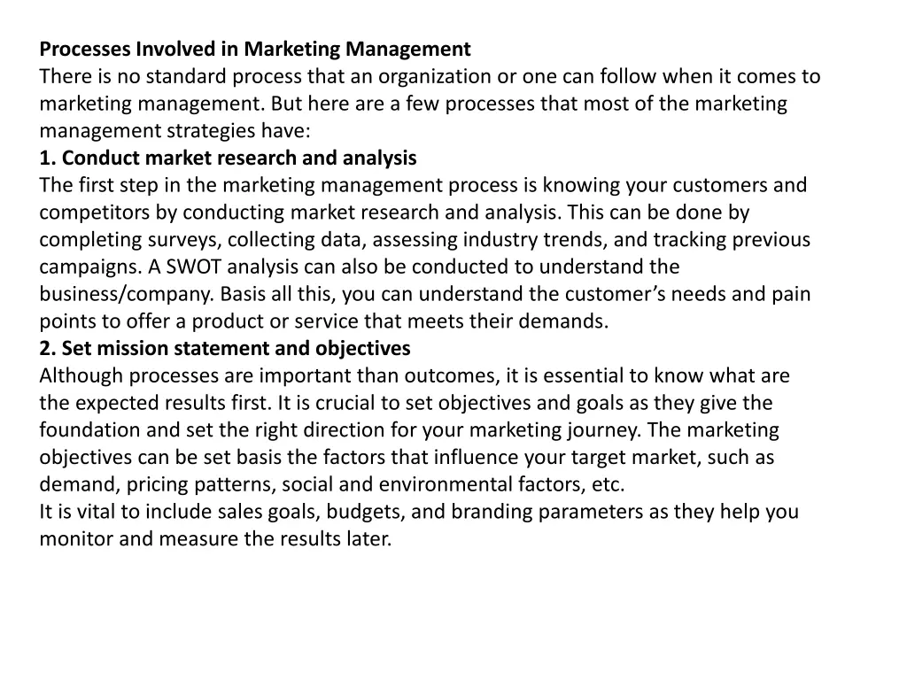 processes involved in marketing management there