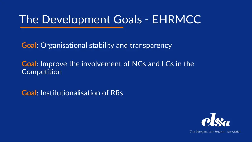 the development goals ehrmcc