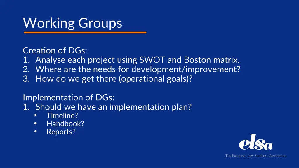 working groups