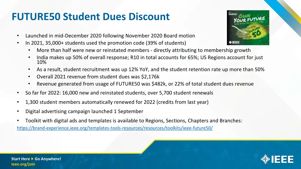 future50 student dues discount