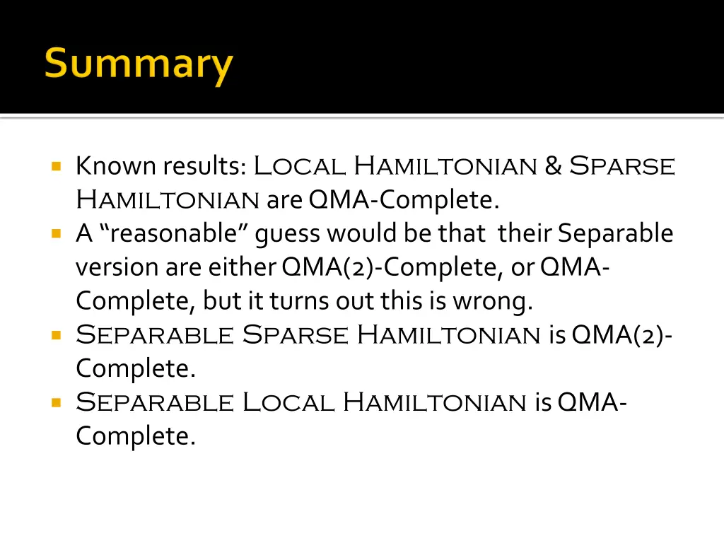 known results local hamiltonian sparse