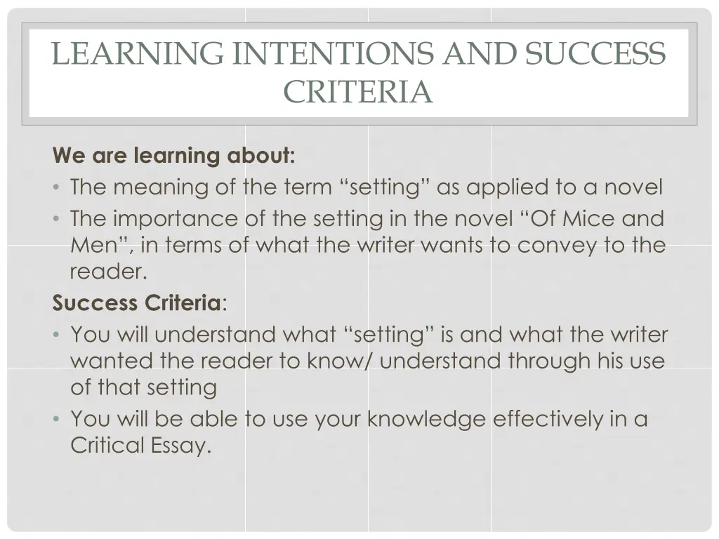 learning intentions and success criteria