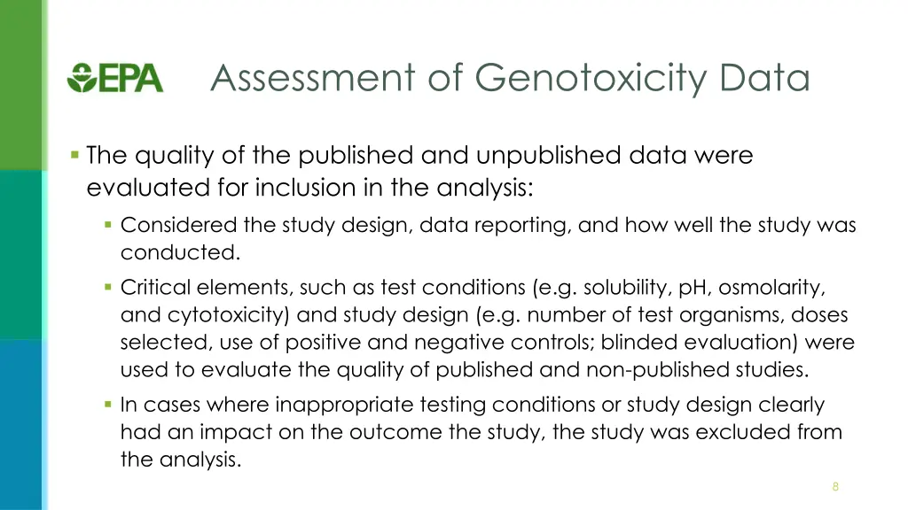 assessment of genotoxicity data