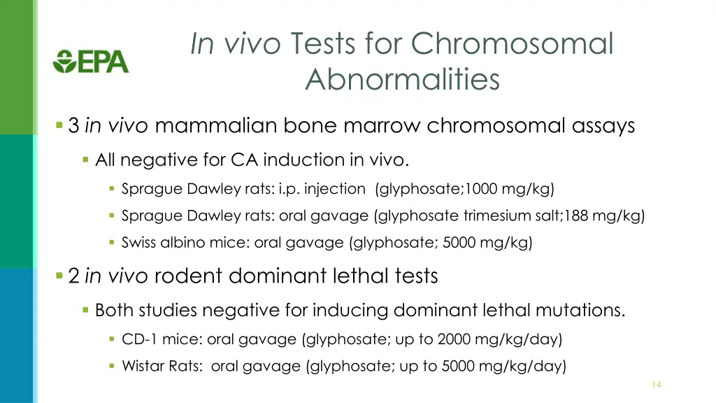 in vivo tests for chromosomal abnormalities