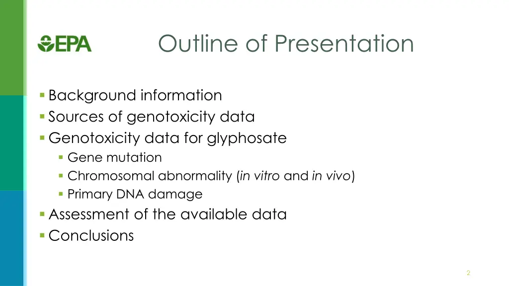 outline of presentation