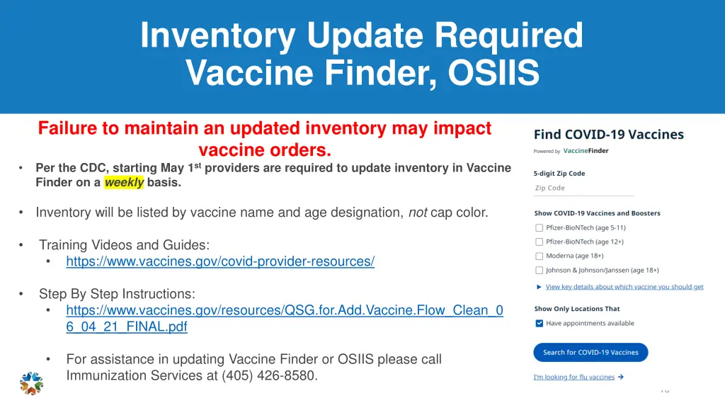 inventory update required vaccine finder osiis