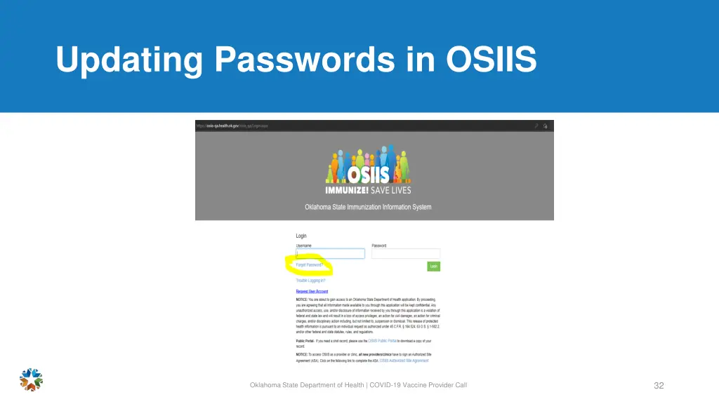 updating passwords in osiis