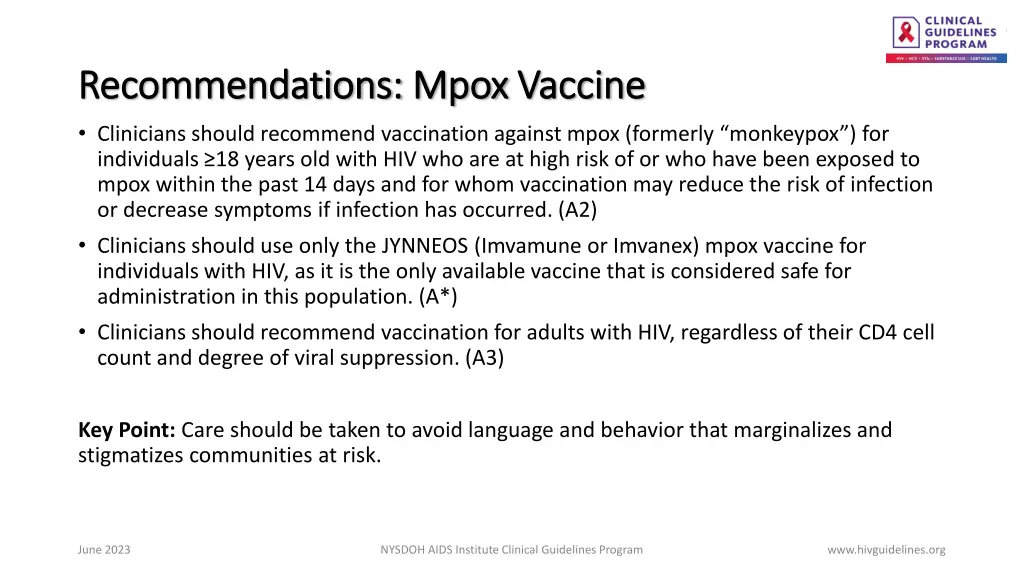 recommendations recommendations mpox clinicians