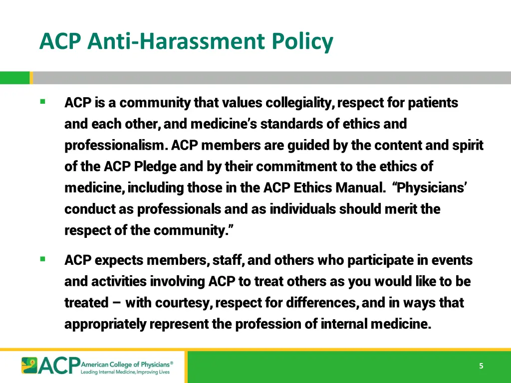 acp anti harassment policy