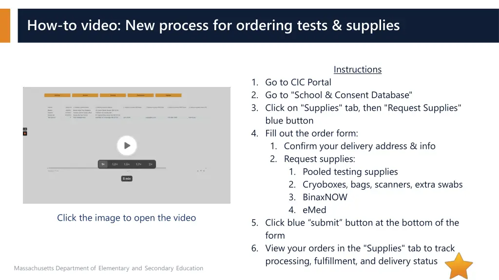 how to video new process for ordering tests