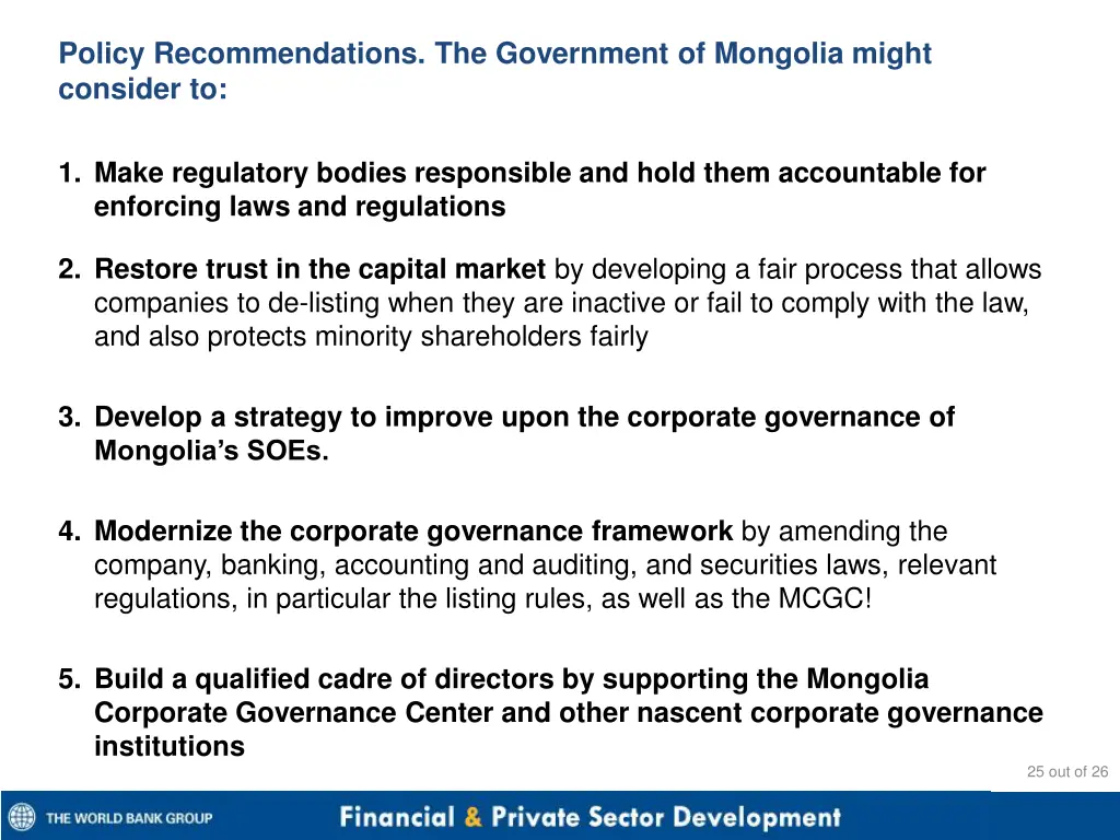 policy recommendations the government of mongolia