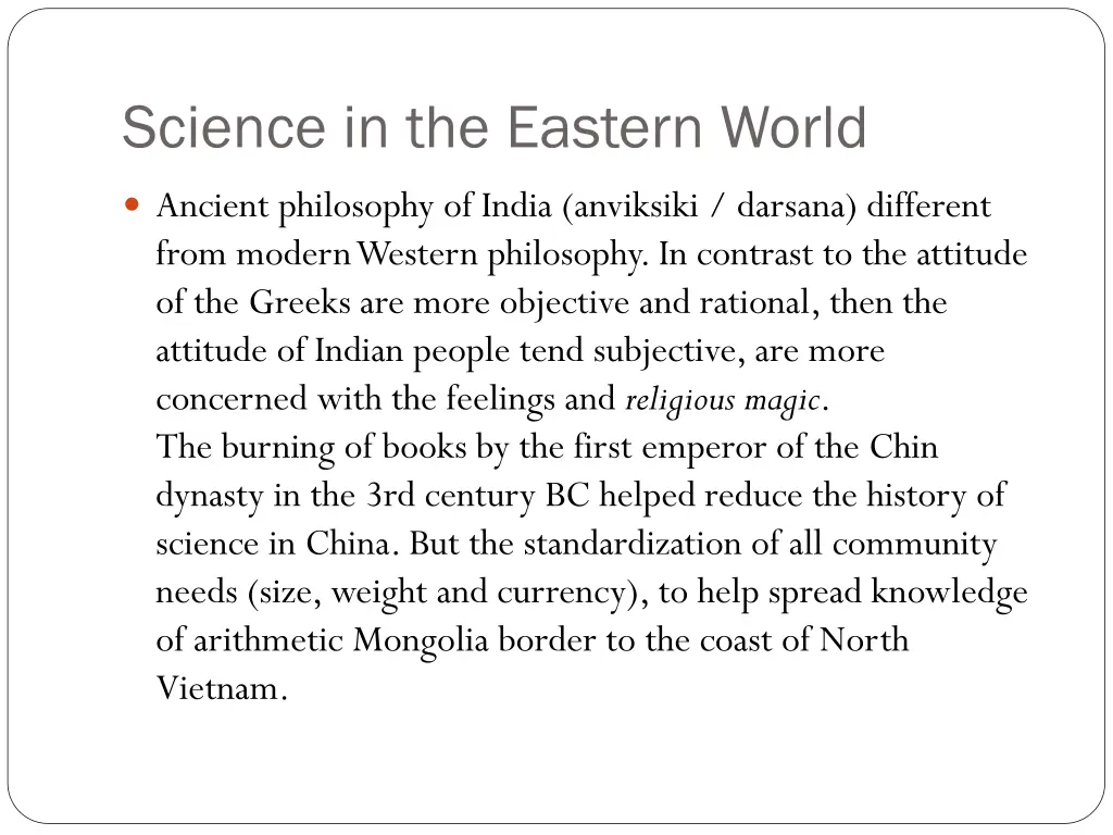 science in the eastern world