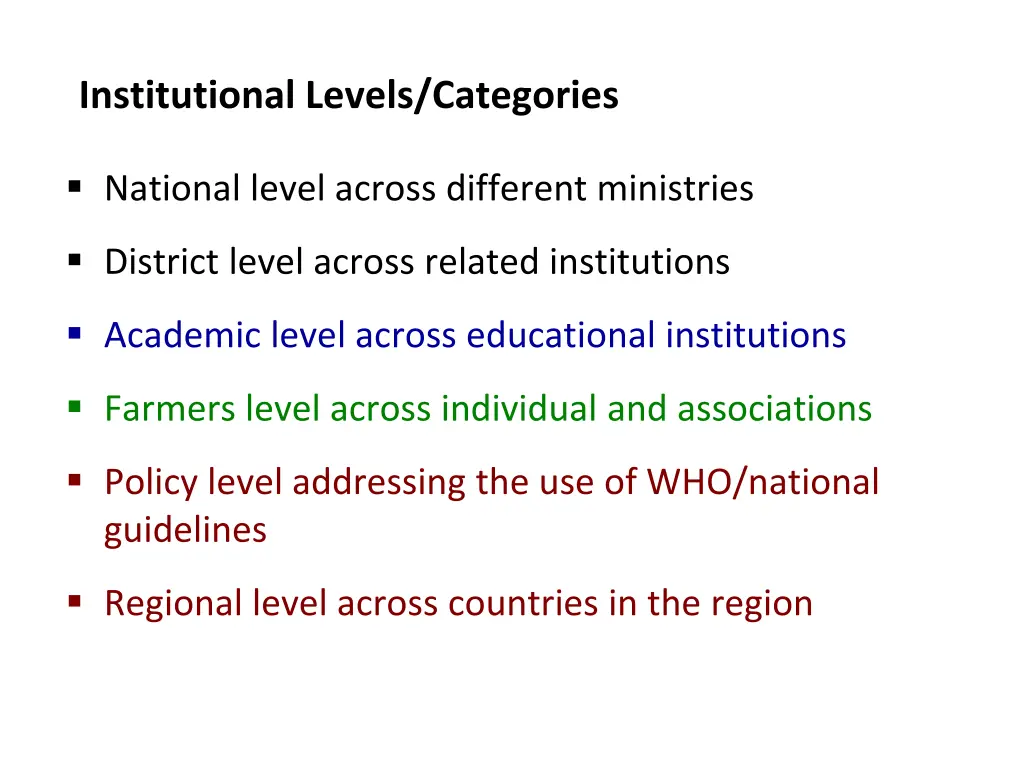 institutional levels categories