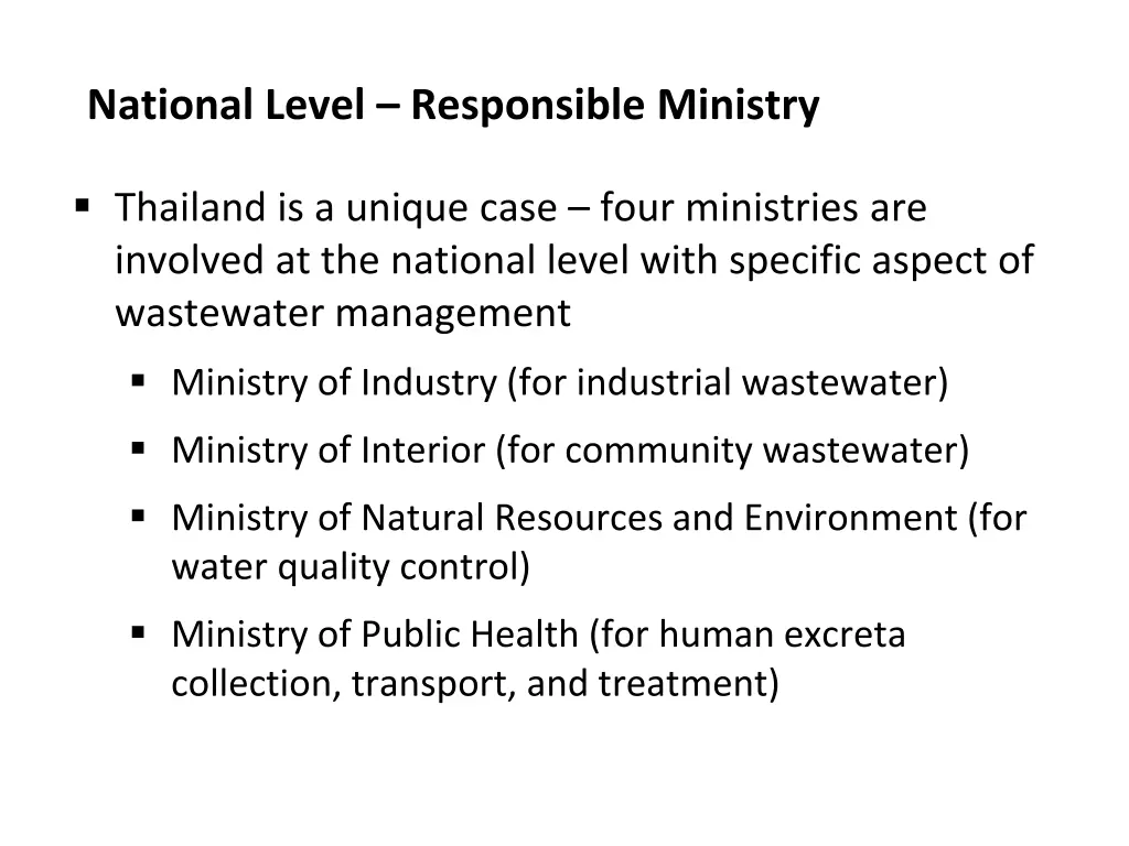 national level responsible ministry 1