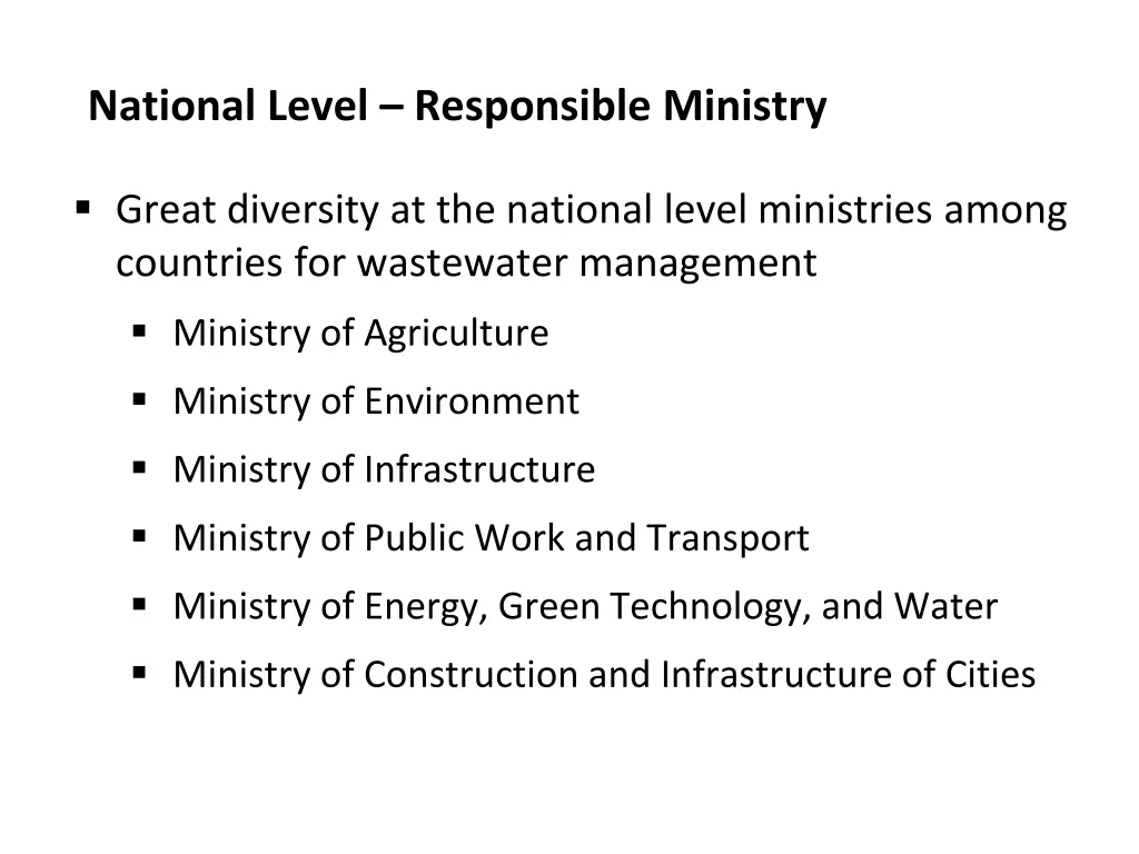 national level responsible ministry