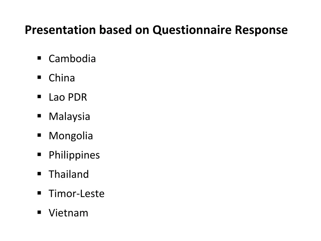 presentation based on questionnaire response