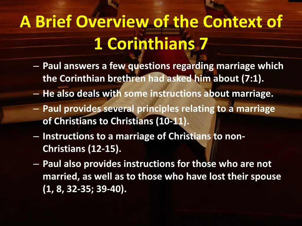 a brief overview of the context of 1 corinthians 7