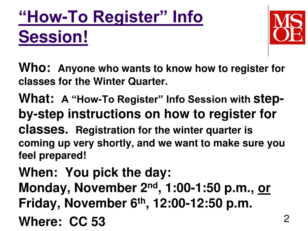 how to register info session