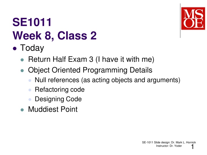 se1011 week 8 class 2 today return half exam