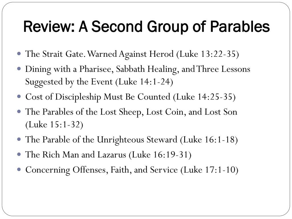 review a second group of parables review a second