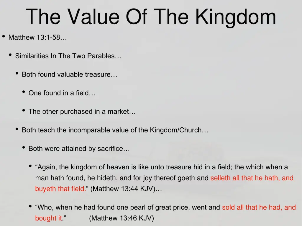 the value of the kingdom matthew 13 1 58 2