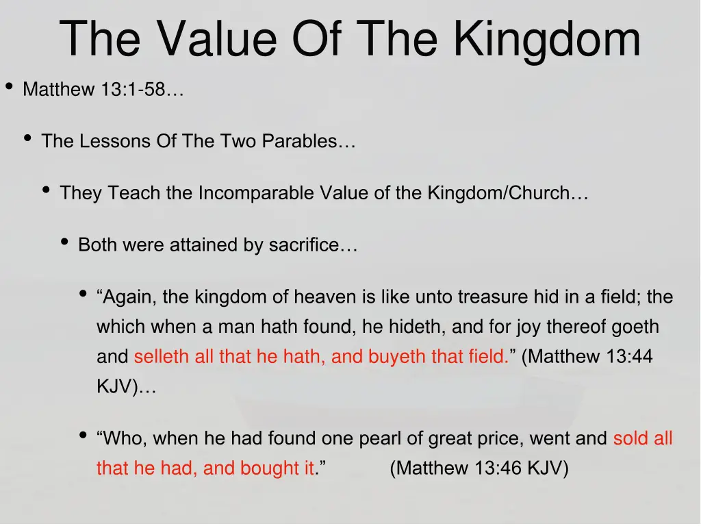 the value of the kingdom matthew 13 1 58 6