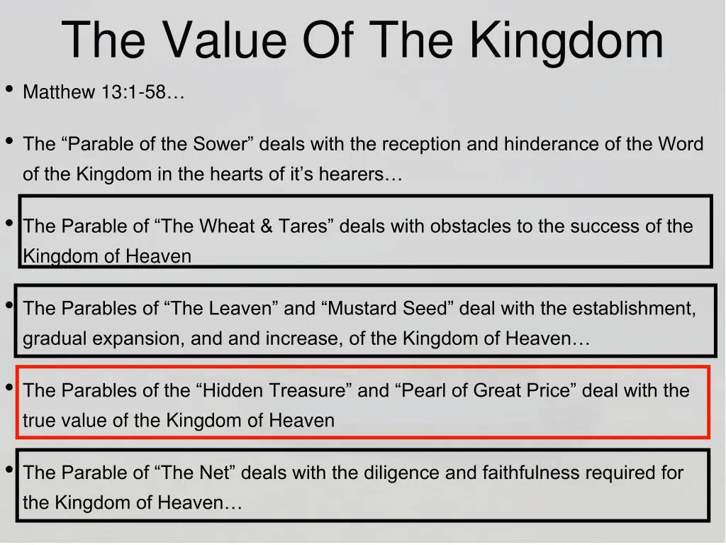 the value of the kingdom matthew 13 1 58