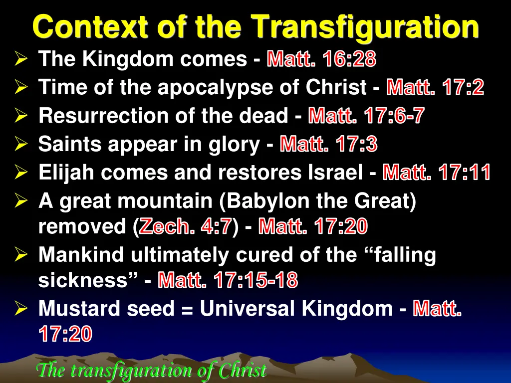 context of the transfiguration the kingdom comes