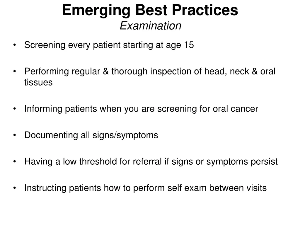 emerging best practices examination