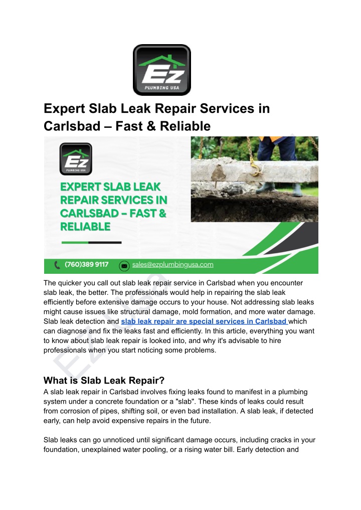 expert slab leak repair services in carlsbad fast