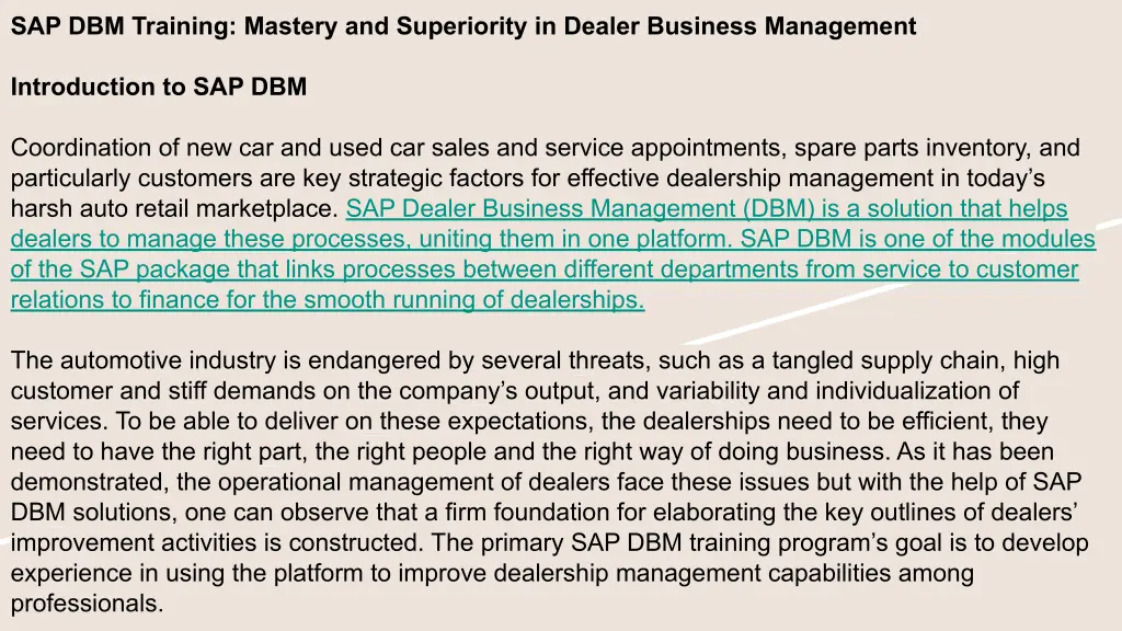 sap dbm training mastery and superiority