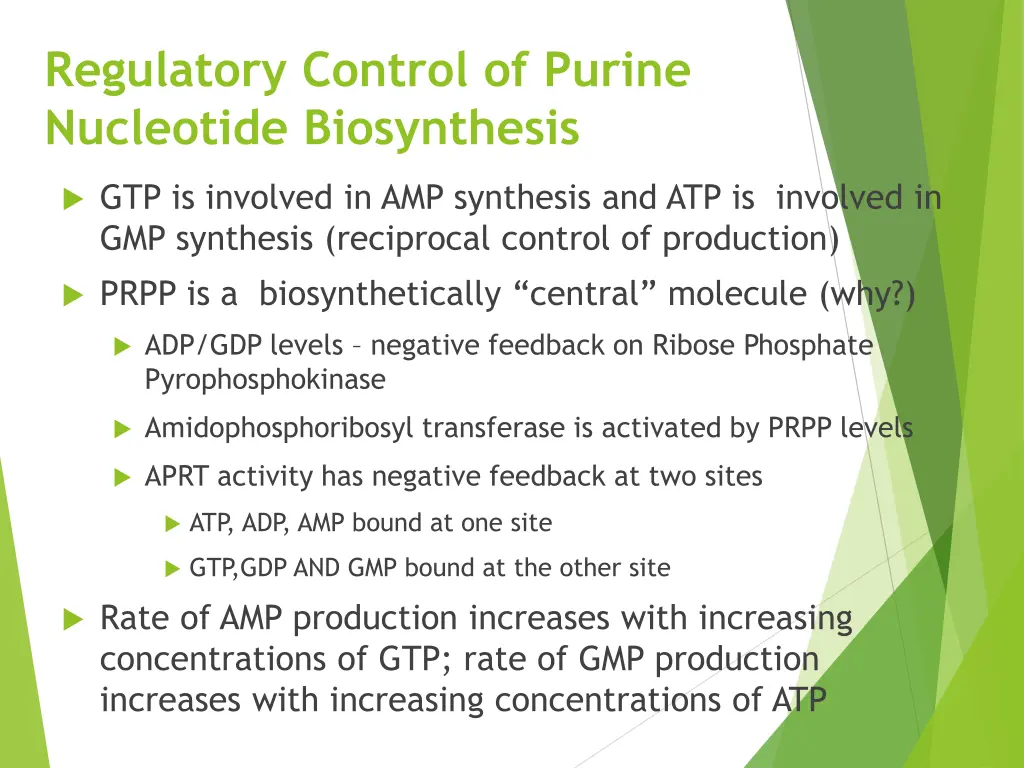 regulatory control of purine nucleotide