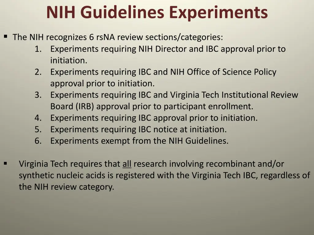 nih guidelines experiments