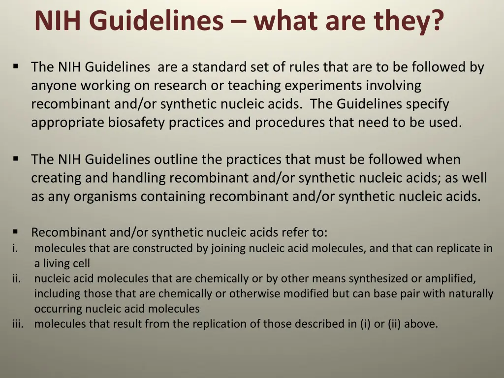 nih guidelines what are they