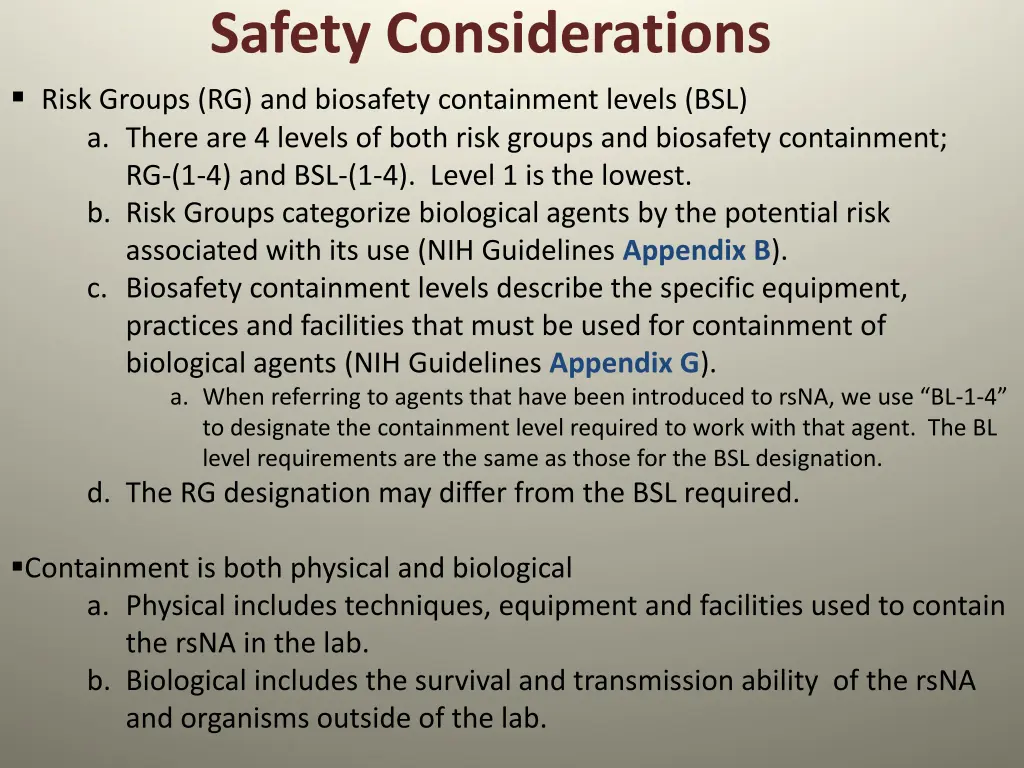 safety considerations risk groups