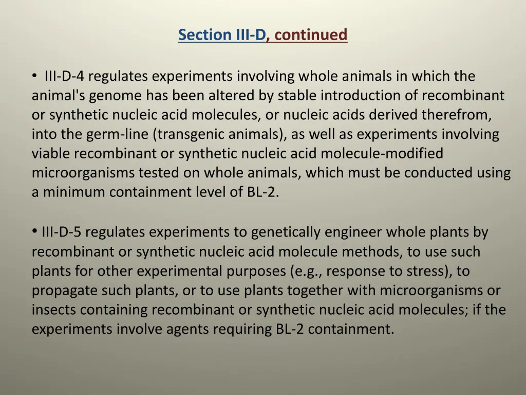 section iii d continued