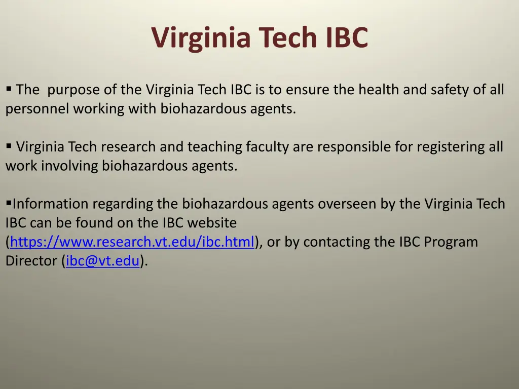 virginia tech ibc