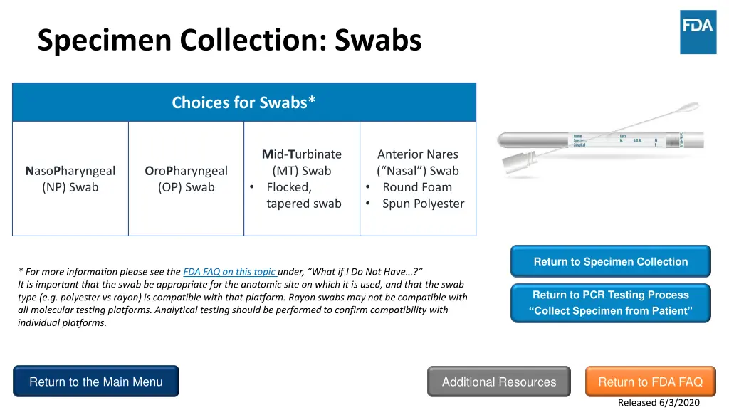 specimen collection swabs