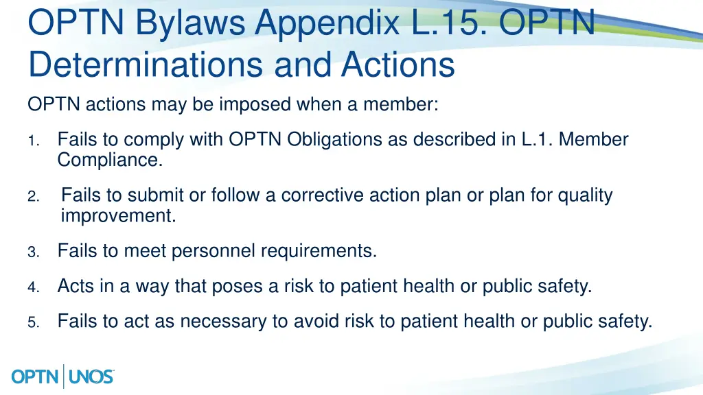 optn bylaws appendix l 15 optn determinations