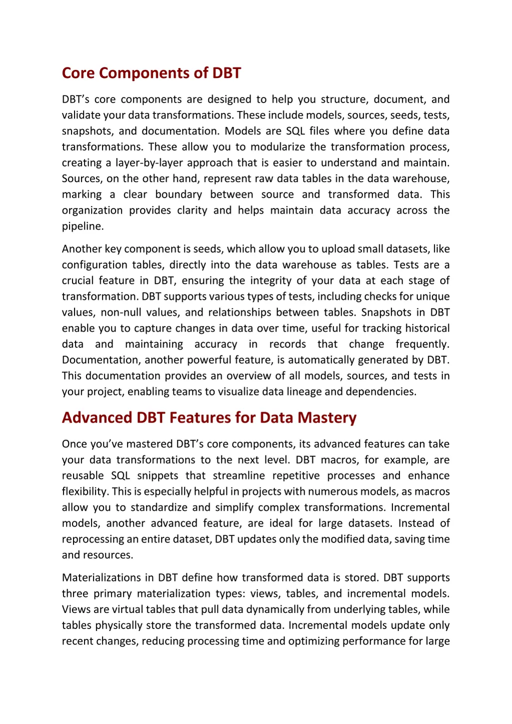 core components of dbt