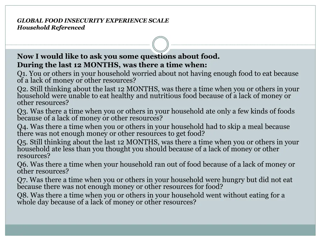 global food insecurity experience scale household