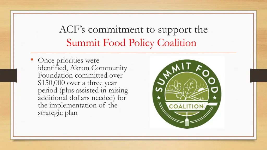 acf s commitment to support the summit food