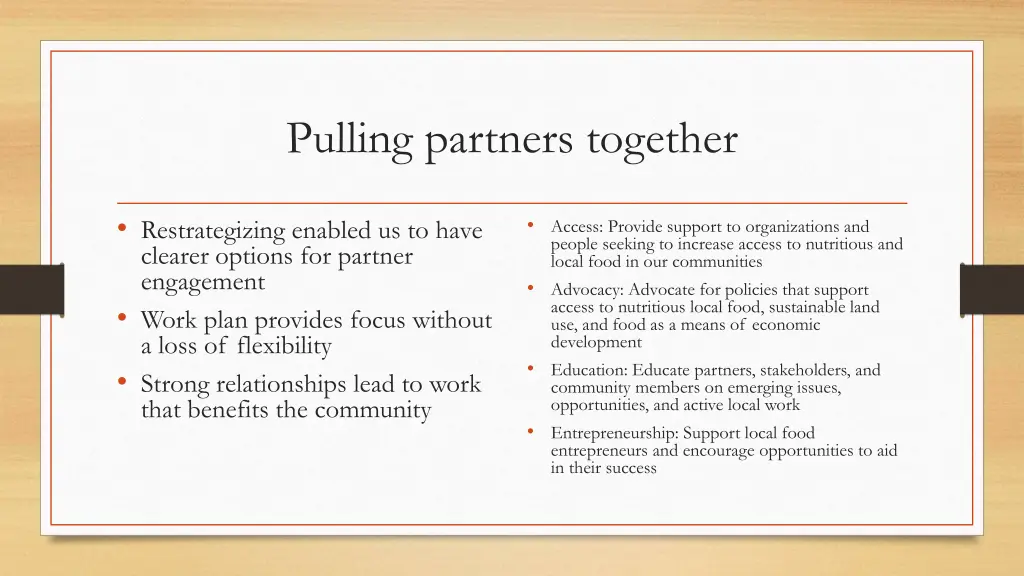 pulling partners together